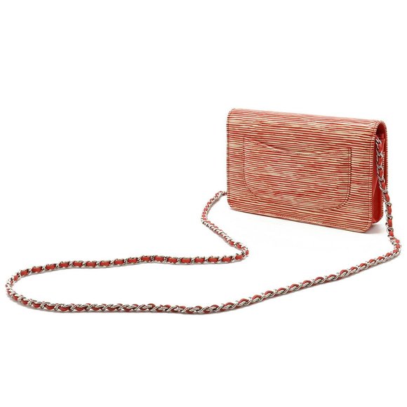 CHANEL Coco Mark Chain Wallet Shoulder Bag Border Patent Leather Orange Red I... - Picture 2 of 9